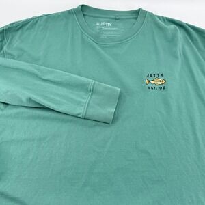 Jetty Mens XL Long Sleeve T Shirt Green 100% Ringspun Cotton Fish Graphic Tee